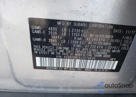 2018 Subaru Outback 2.5I Limited из США, поврежденный, VIN 4S4BSANCXJ3274636